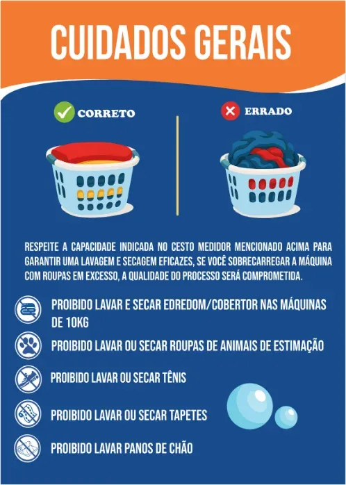 Cuidados gerais na lavanderia Self-Service
